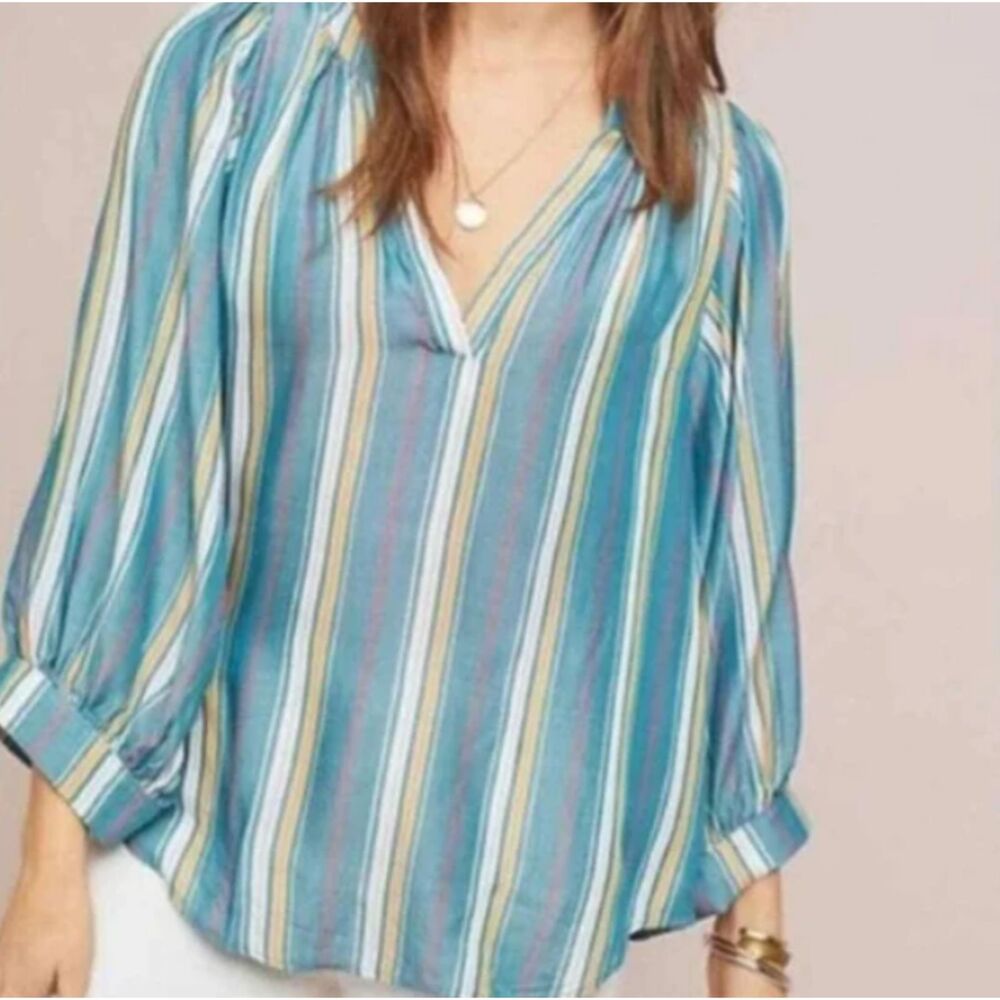 Maeve by Anthropologie Striped Peasant Blouse Medium